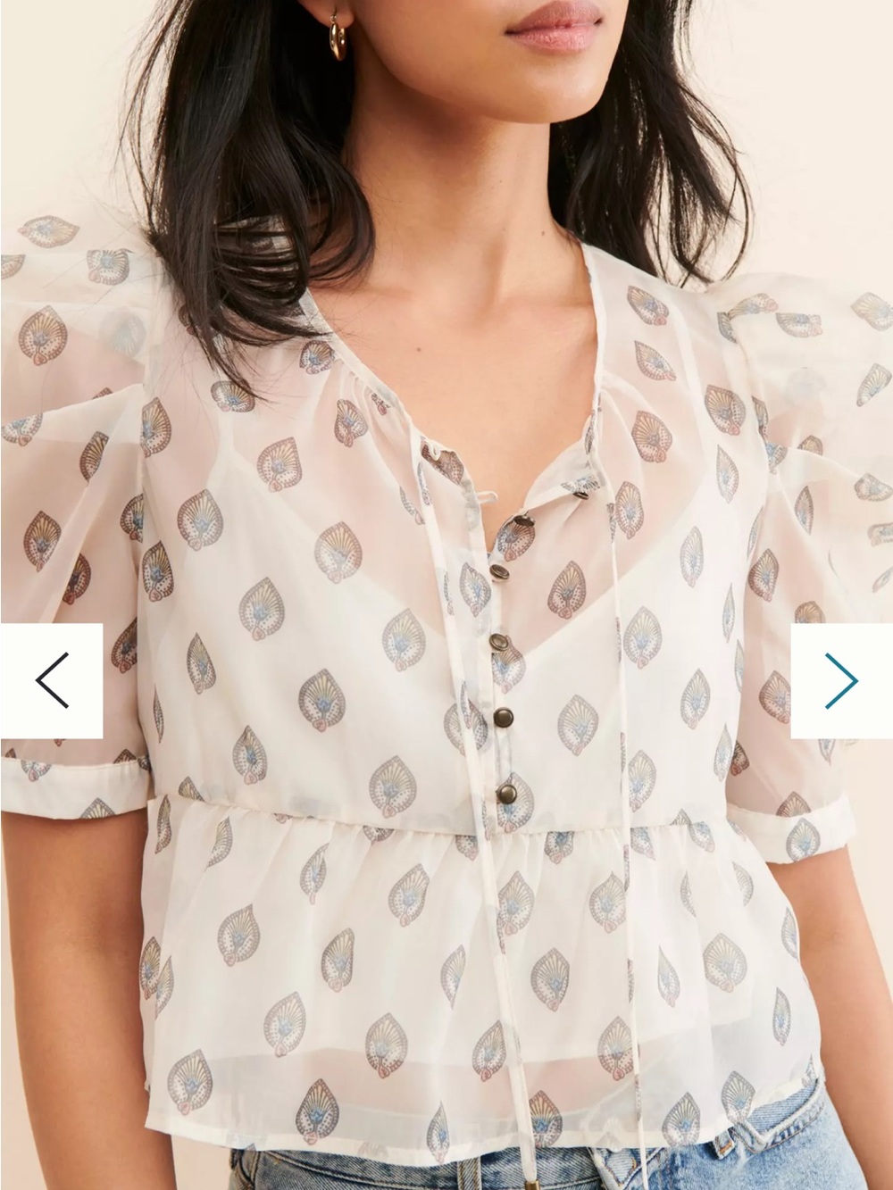 Anthropologie Sheer Ivory Blouse with Metallic Teardrop Print - Picture 3 of 7